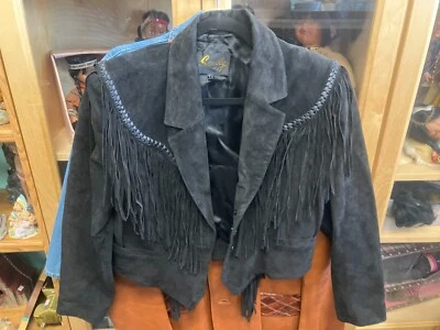 Женская черная замшевая кожаная куртка на пуговицах с бахромой Scully размер 14 - Изображение 1 из 4