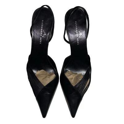 Sandalia de tacón de cuero negra Alexandra Neel vintage para mujer talla 35 1/2 Foto 1 de 4