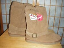  Brown Fully Lined Suede Faux Shearling Fur Winter Boots Scotchguard Protection
