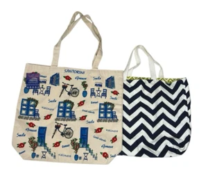 2 Canvas Tote Bags Reusable Eco Friendly (NWT Greece) Grocery Shopping - Picture 1 of 11