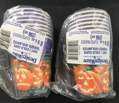 复古 16 NOS HALLOWEEN 纸杯全月 JACK-O-LANTERN 美国。 GREETINGS USA 9 盎司 — 第 1/3 张图片