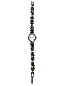 Vintage AVON Woman's Wrist Watch Silver F66067 Tiger Eye Stainless Steel Back - Picture 1 of 12
