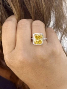 Cushion Fancy Yellow And Natural Diamonds Engagement Ring 14k Yellow Gold 5.75ct - Picture 1 of 16