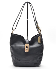 Authentic COACH Amber Duffel Shoulder Bag Black Pebbled Leather F72808