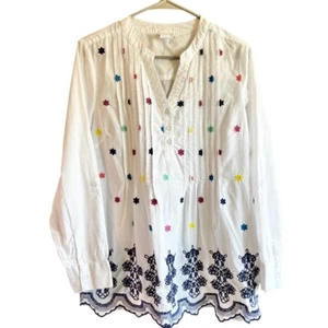 American Sweetheart Embroidered Tunic Top Floral Pintuck Blouse M - Picture 1 of 11