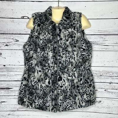 Dennis Basso NUEVO SIN ETIQUETAS Talla L Gris - Chaqueta Chaleco Reversible Estampado Animal Piel Sintética Foto 1 de 4