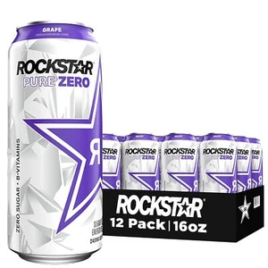 (12 Pack) Rockstar Pure Zero Energy Drink with Taurine, Grape Blueberry, 16 Oz - Picture 1 of 6