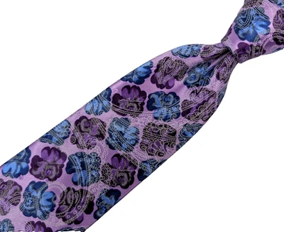 Corbata ERMENEGILDO ZEGNA 100 % Seda Brillante Satén Púrpura Azul Floral Paisley Italia Foto 1 de 3
