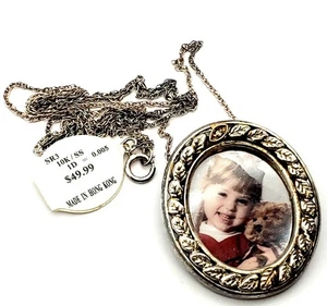 NWT Vtg 10KT Gold Sterling Silver Diamond Picture Frame Pendant Brooch Necklace - Picture 1 of 7