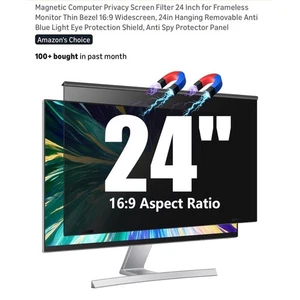 24" Computer Privacy Screen Filter Magnetic Monitor Widescreen Anti Blue Light - Picture 1 of 9