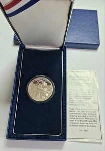 Official Pearl Harbor 50th Anniversary Commemorative Proof Mint .999 Oz Silver - Picture 1 of 4