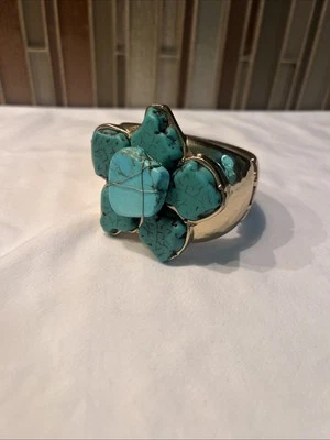 Brazalete Chico's Turquesa Azul Verde Grueso Dorado Bisagras Brazalete Foto 1 de 4