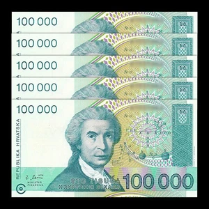 Croatia 100000 Dinars, 1993, Pick#27, Lot of 5 pcs, banknote, UNC - Picture 1 of 1