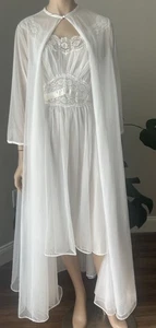 Vanity Fair Vintage Peignoir Lingerie Bridal Nightgown Robe Set Chiffon Sz 34 - Picture 1 of 14