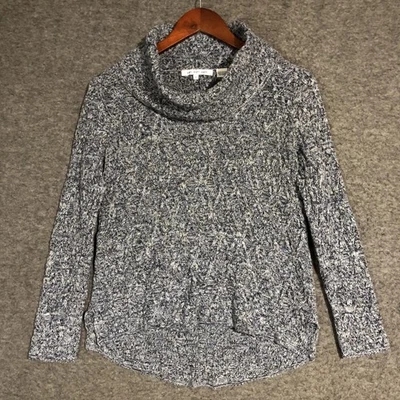 Eight Eight Eight Sweater Womens Small Blue White Cowl Neck Marled Pullover Cozy - Image 1 of 4