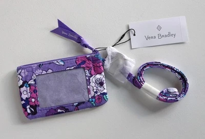 NUEVO Estuche y Cordón de Identificación con Cremallera Vera Bradley - Jardín Encantado Púrpura Floral Foto 1 de 3