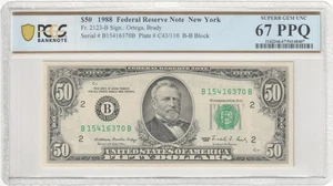 Fr. 2123B $50 1988 Federal Reserve Notes - PCGS 67PPQ -  Very High Grade - Picture 1 of 3