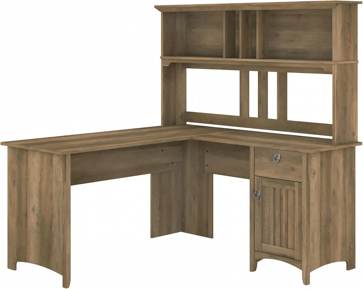 Bush Furniture Refinery Industrieschreibtisch, 62 Zoll Breite, Mit 3 Schubladen & Mobilem Aktenschrank – Rustikales Grau