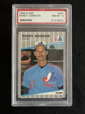 Tarjeta de novato Fleer Randy Johnson 1989 (#381) PSA 8, anuncio oscurecido ^GRUMPYBUCK^ Foto 1 de 2