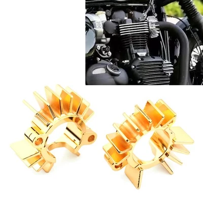 Gold Exhaust Head Heat Cooling Fin Clamps For Street Twin Scrambler Bobber T120 - Image 1 of 4