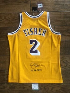 Derek Fisher Autographed 5x NBA CHAMP Mitchell Ness Lakers Swingman Jersey PSA - Picture 1 of 9