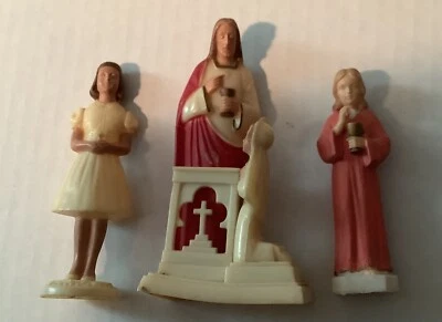 Vintage Plastic First Holy Communion Cake Toppers Decorations 1960’s. 3 Pieces - Image 1 of 4