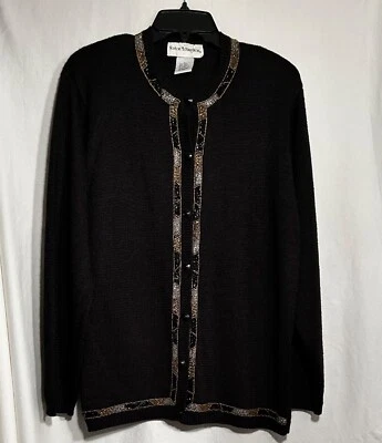 ЖЕНЩИН БОЛЬШОЙ ЧЕРНЫЙ БЛЕСТКАМИ ОСЛЕПИТЕЛЬНЫЙ КАРДИГАН КНОПКА СПЕРЕДИ СВИТЕР - Изображение 1 из 4