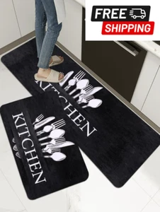 1pc Letter Graphic Kitchen Rug, Polyester Modern Anti-Slip Kitchen Mat - NEW - Picture 1 of 10