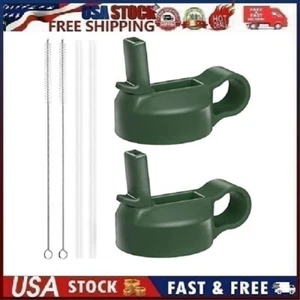 2 Pack Flgoo Straw Lid for Wide Mouth Water Bottle w Straws & Brushes Olive Gree - Picture 1 of 7