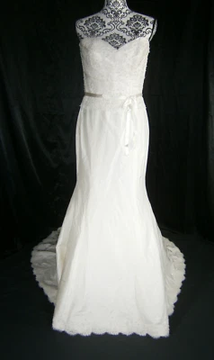 Paloma Blanca Wedding Dress Ivory 12 Silk Lace Embroidery Strapless Bow Canada - Image 1 of 4