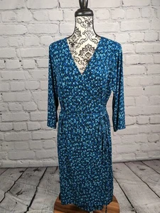 Attention Women's Long Sleeve Stretch Knit Geometric Print Sz L wrap Dress B12 - Picture 1 of 10