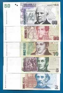 Argentina / Argentina - 5 x BILLETES 2 / 50 Pesos P- 352 / 356 UNC SET - Imagen 1 de 13