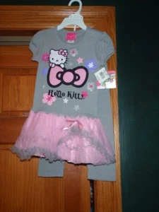 HELLO KITTY SIZE 5 PINK/Gray 2 PIECE SET DRESS/TOP PANTS NEW   Retails $44.00 - Picture 1 of 4