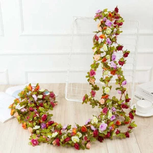 Artificial Rose Garland 8ft Hanging Wedding DIY Vine Leaf Garden Living Decor - Picture 1 of 23