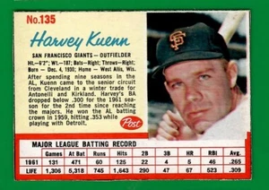 1962 Post #135 Harvey Kuenn a Giants NM++ 100% black line visible - Picture 1 of 6