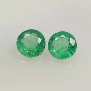 0.73 CT - Natural Emerald Fine Luster Green Gem Zambian Round Pair - 7368 - Picture 1 of 2