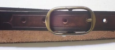 SMALL VINTAGE HANDMADE TWO TONED BLACK/BROWN LEATHER BELT  7/8" WIDE SIZE 26 - Image 1 of 4