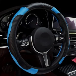 For Nissan Blue Carbon Fibre Car Steering Wheel Cover Breathable Anti-Slip Wrap - Picture 1 of 11