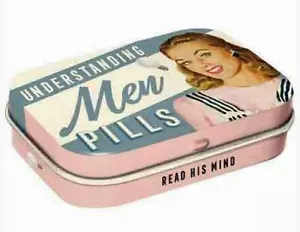 Retro Tin Metal Pill Box UNDERSTANDING MEN PILLS #2 Mints 6x4cm Vintage Pharmacy - Picture 1 of 4