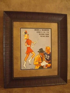 VINTAGE OREGON DUCKS COLLEGE FOOTBALL PROGRAM  FRAMED "OREGON VS WASHINGTON"   - Picture 1 of 7
