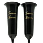 Set of 2 Tall Black and Gold Treasured Memories Fluted Spiked Memorial Vases 31c