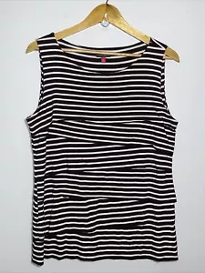 Vince Camuto Sleeveless Striped Dark Brown and White Wrapped Blouse Top Tank XL - Picture 1 of 9