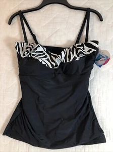 Croft & Barrow Tankini Swim Top Women’s 8 Black White Tummy Slimmer Bathing NWT - Picture 1 of 13