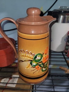 VINTAGE INSULATED  PITCHER CARAFE - COFFEE-TEA 1970's FLORAL - INTERPUR - Picture 1 of 7