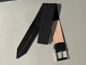 Max mara black croc effect leather & stretch black silver tone buckle Belt Large - Picture 1 of 16