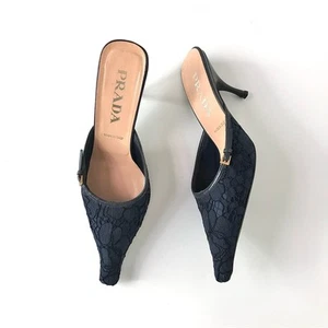 Prada Retro Vintage Buckle Lace Detail Pointed Toe Heeled Mules Pumps 39 - Bild 1 von 8