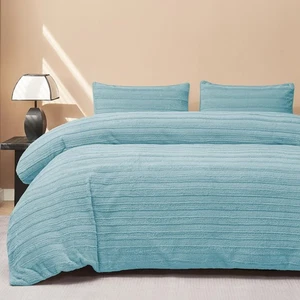 Plüsch Bettbezug Set - Queen Size Hellblau Gestreift Flauschig Bettbezug 3... - Bild 1 von 7
