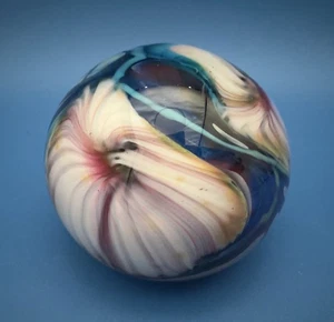Signed 1992 David R. Boutin 3" Art Glass Paperweight - Dichroic Flowers - Picture 1 of 7