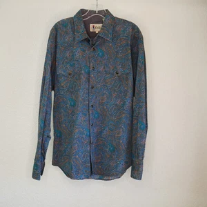 VTG Starr Western Shirt XL Teal blue Paisley Onyx Snap Long Sleeve Cotton - Picture 1 of 11