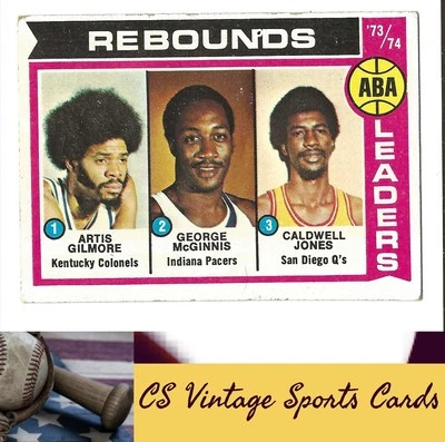 1974-75 Topps #211 ABA '73-74 Rebound Leaders (Artis Gilmore/McGinnis/Jones) - Image 1 of 2